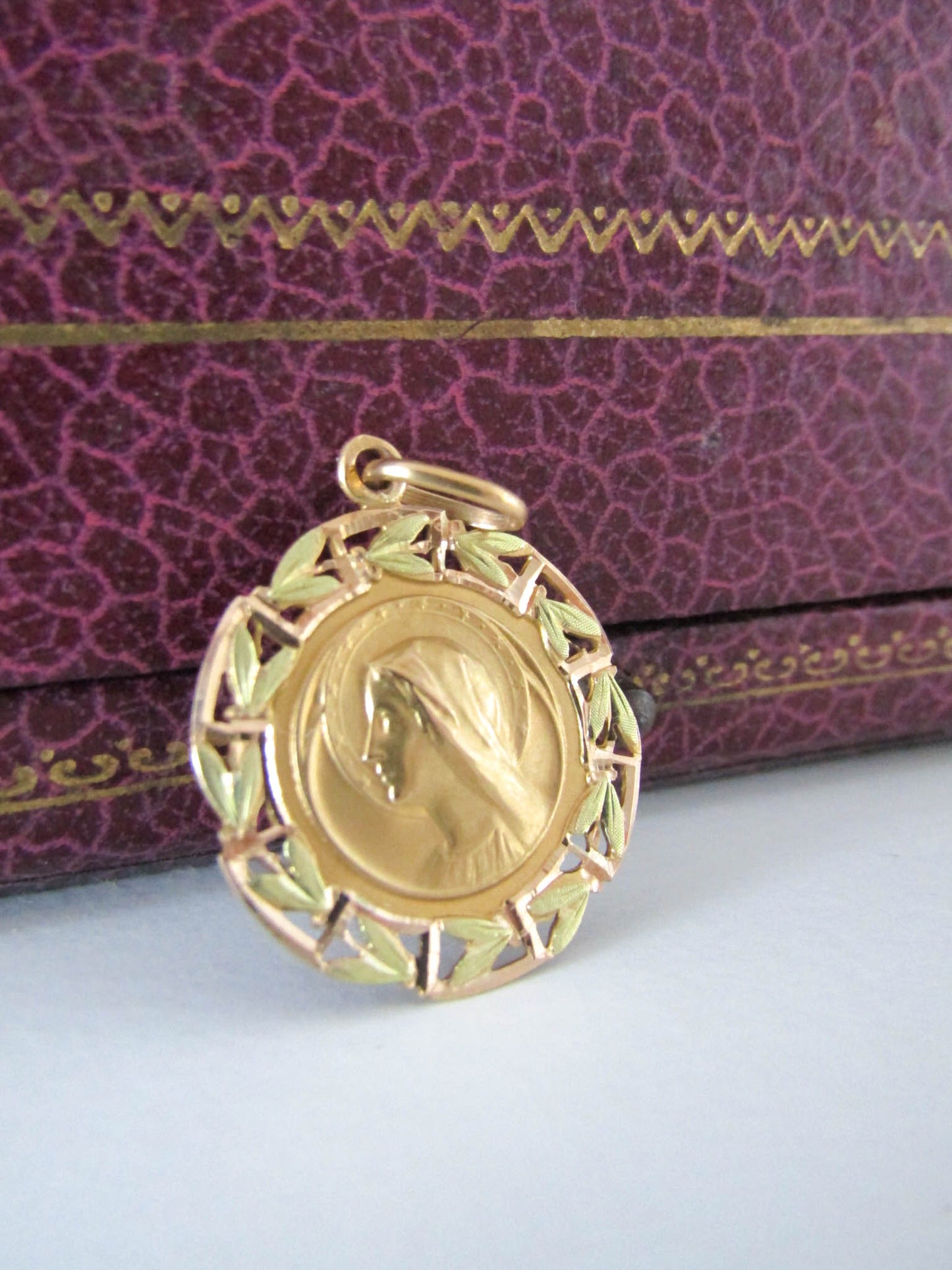 18k Gold Antique Religious Medal, Virgin Mary Gold Medal c. 1920s