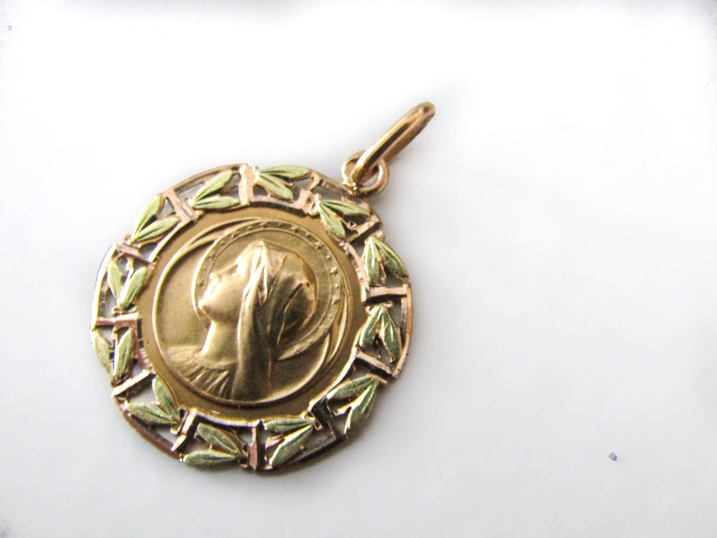 18k Gold Antique Religious Medal, Virgin Mary Gold Medal c. 1920s