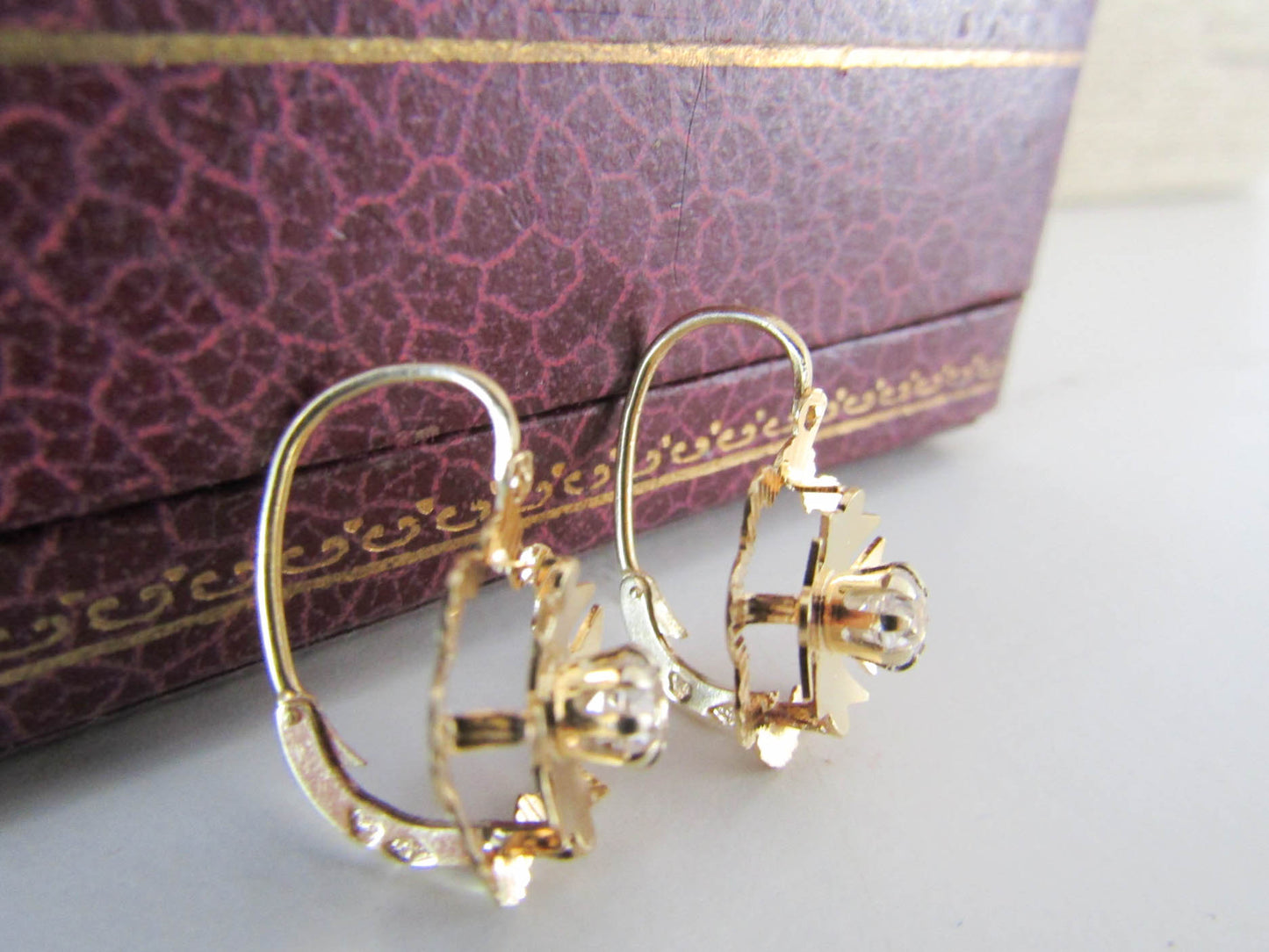 18K Gold Dormeuse French Earrings, Vintage Floral Earrings