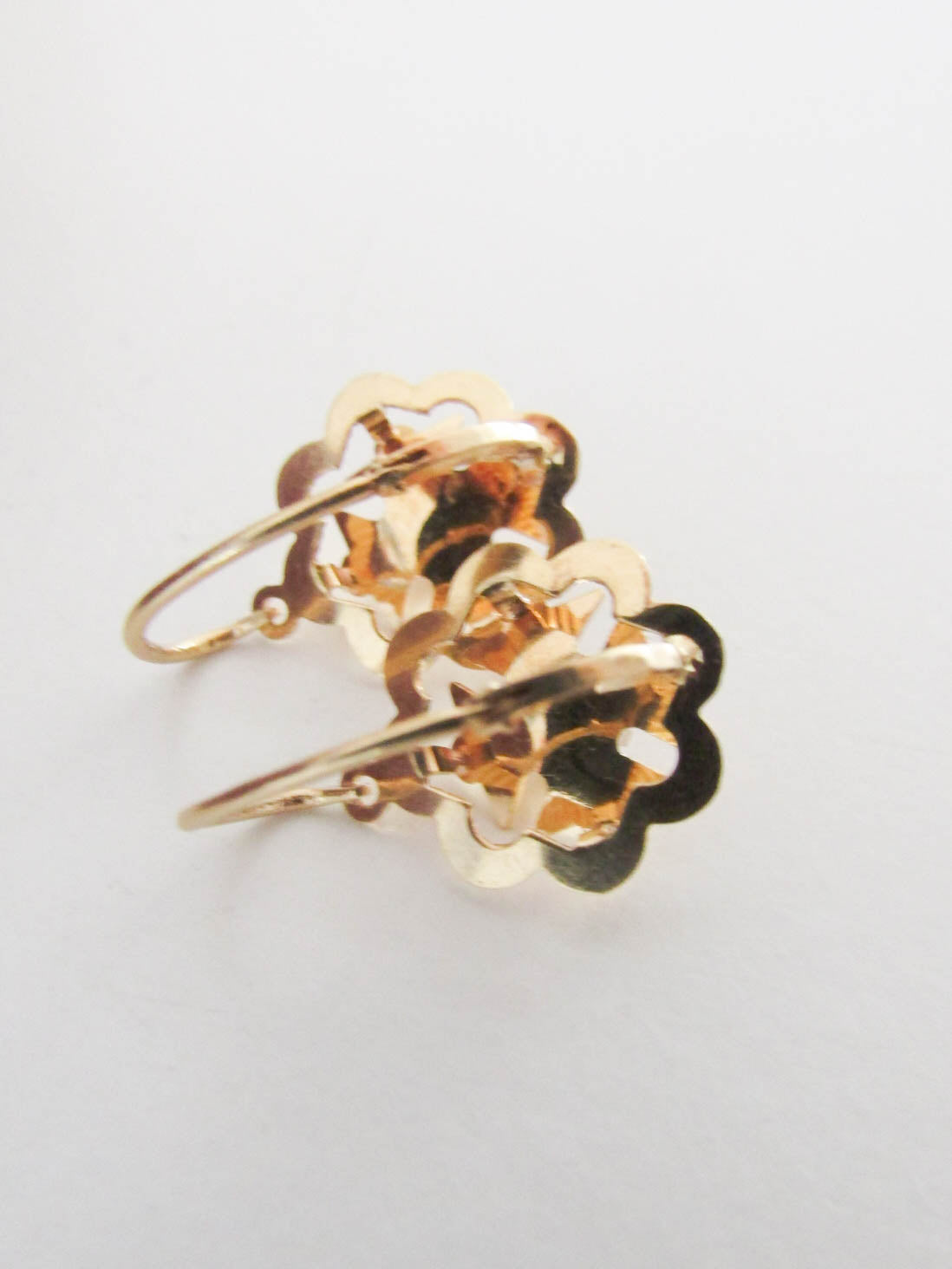 18K Gold Dormeuse French Earrings, Vintage Floral Earrings