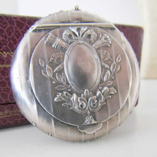 Art Nouveau Silver Powder Box Pendant, Antique Pill Box Pendant, XIX century French locket