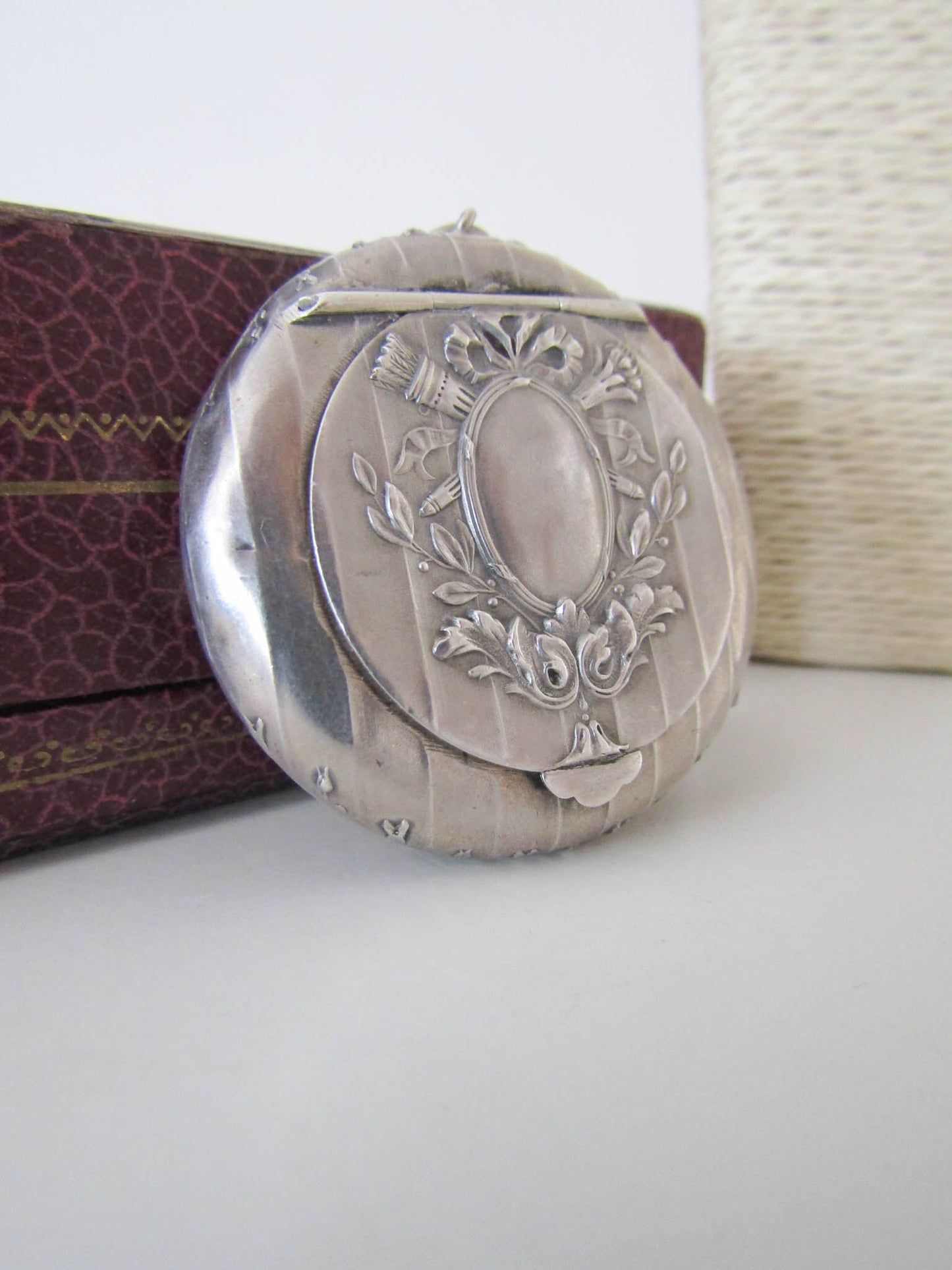 Art Nouveau Silver Powder Box Pendant, Antique Pill Box Pendant, XIX century French locket