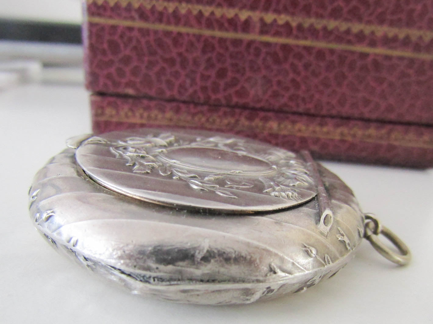 Art Nouveau Silver Powder Box Pendant, Antique Pill Box Pendant, XIX century French locket