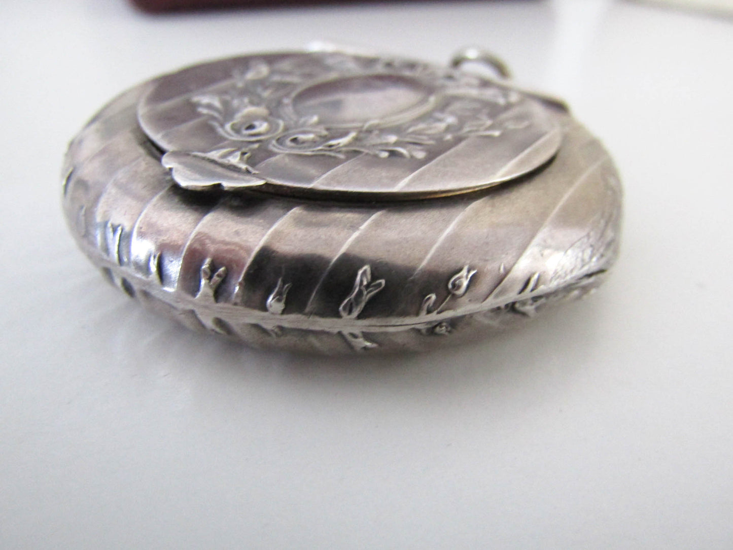 Art Nouveau Silver Powder Box Pendant, Antique Pill Box Pendant, XIX century French locket