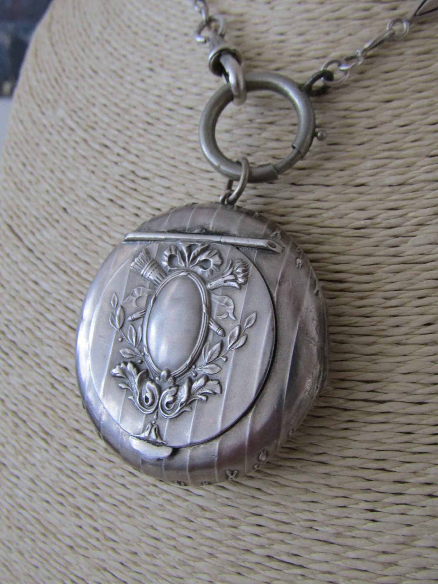 Art Nouveau Silver Powder Box Pendant, Antique Pill Box Pendant, XIX century French locket