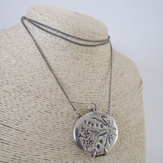 Art Nouveau Silver Necklace with Lilly of the Valley Locket Pendant c. 1900