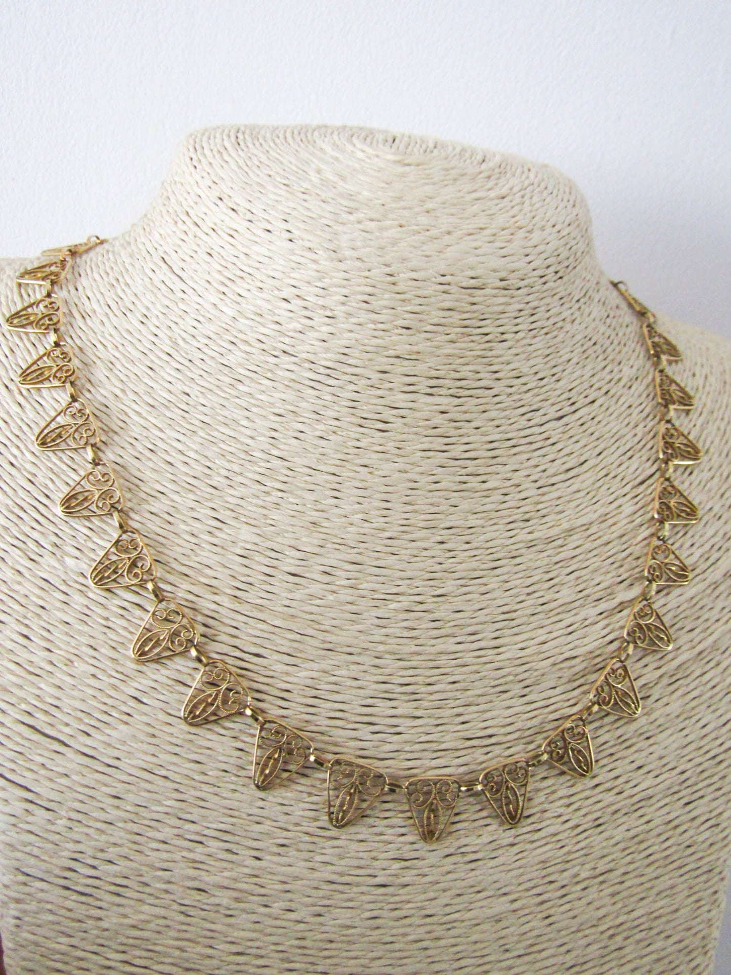 18k Gold Drapery Necklace, French Antique Filigree Necklace, 14 g