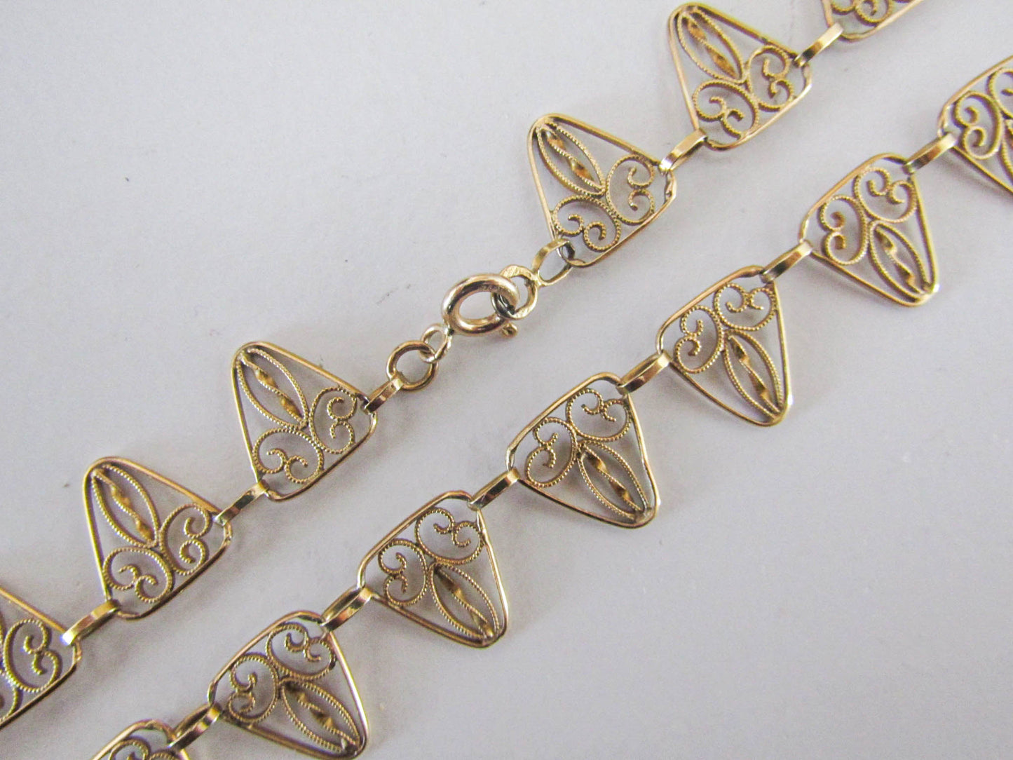 18k Gold Drapery Necklace, French Antique Filigree Necklace, 14 g