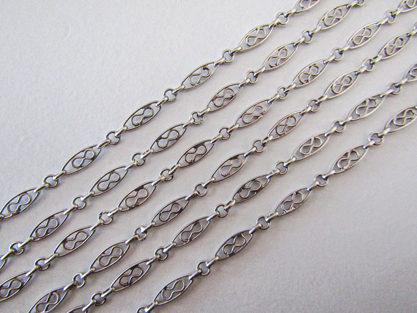 52" Antique Silver Long Guard Chain, French Chatelaine Chain with Hanging Bolt Ring