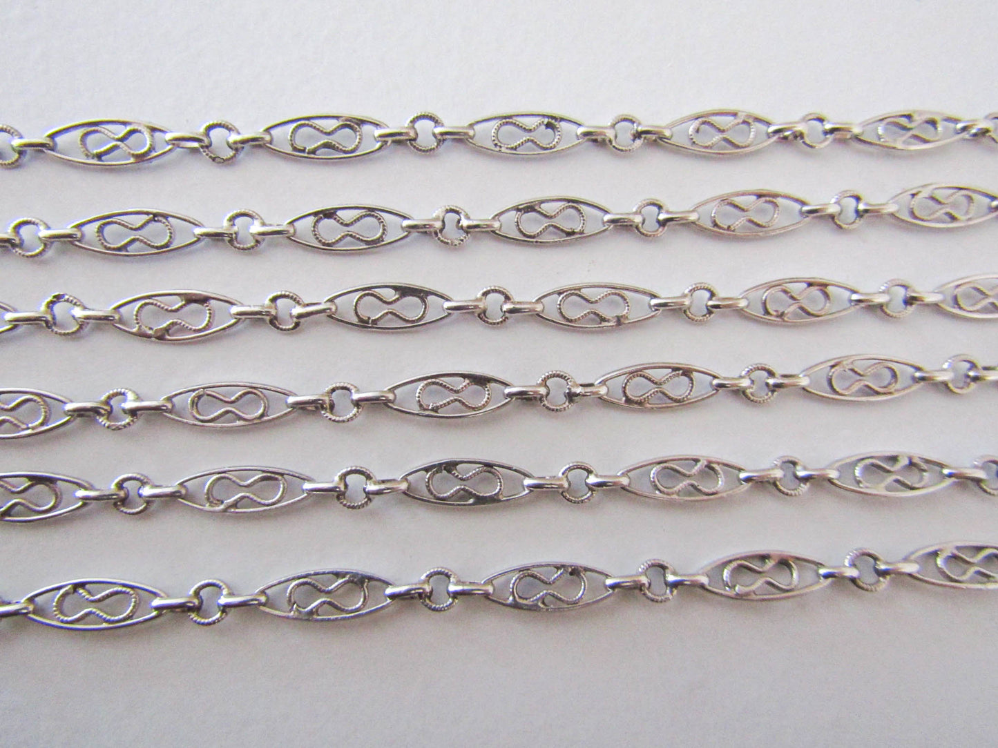 52" Antique Silver Long Guard Chain, French Chatelaine Chain with Hanging Bolt Ring