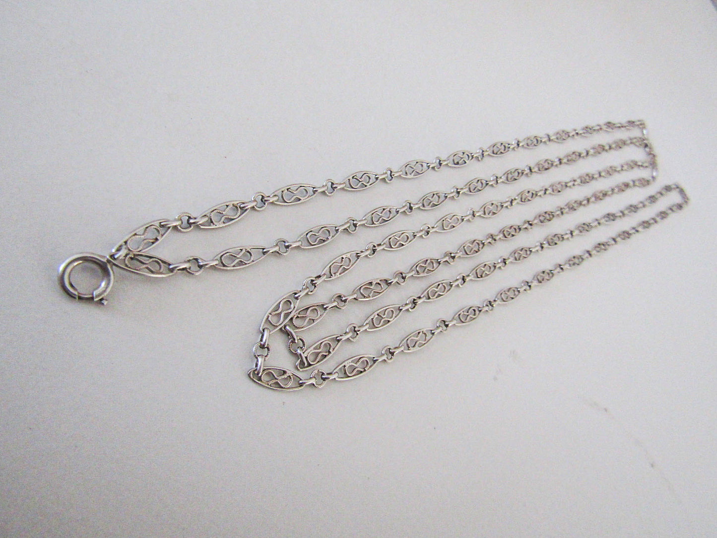 52" Antique Silver Long Guard Chain, French Chatelaine Chain with Hanging Bolt Ring