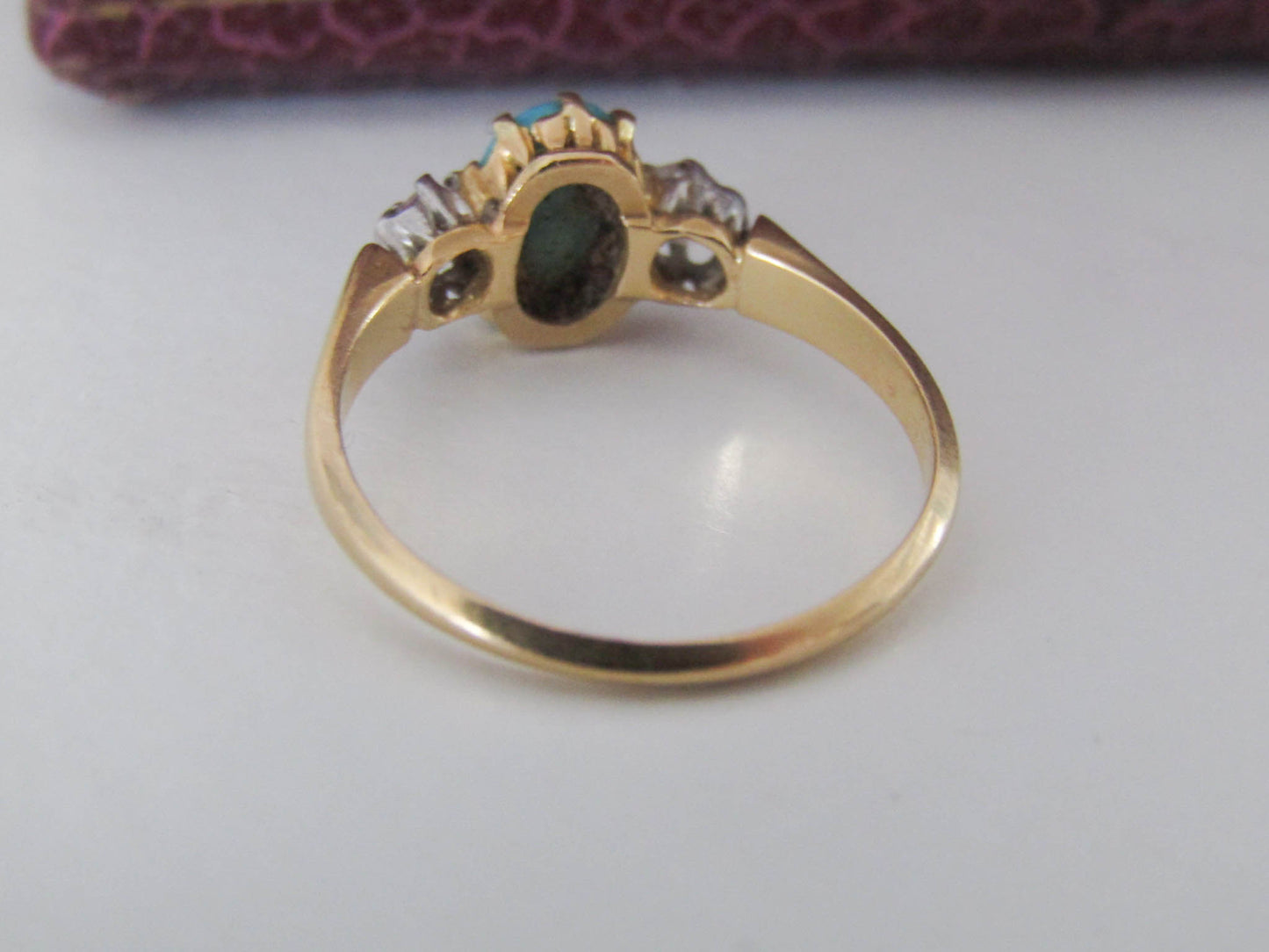 Edwardian 18k Gold Diamond and Turquoise Ring, French Edwardian Ring