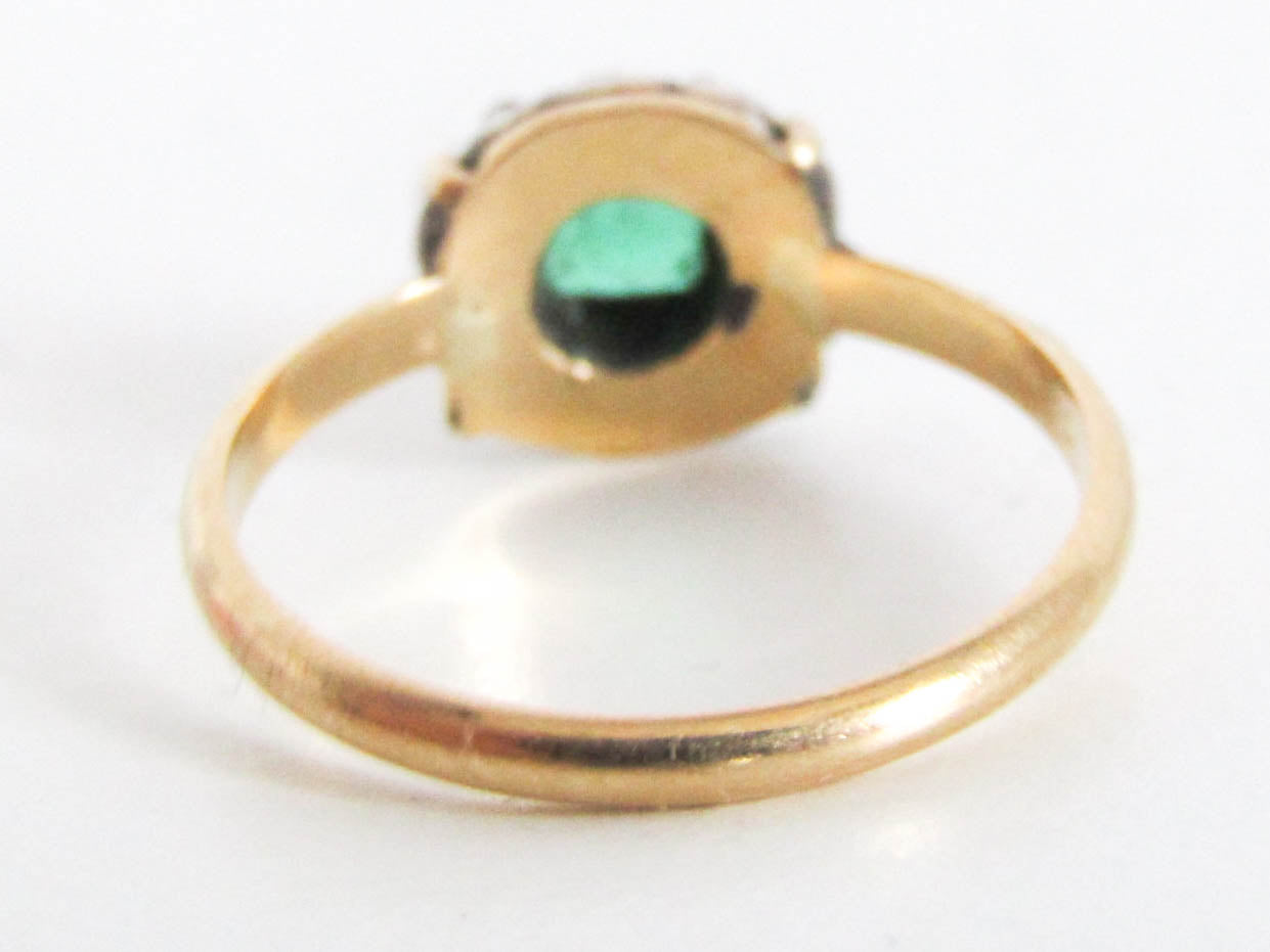 Antique Emerald and Diamond 18k Gold French Ring, XIX century table cut Emerald cluster ring Napoleon III