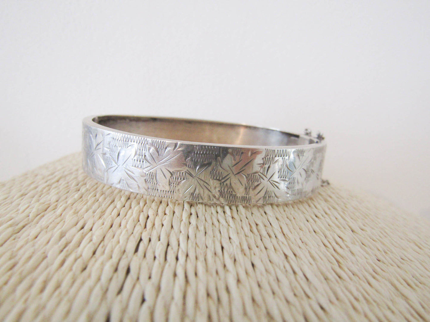 Victorian Silver Bangle with Box Clasp and Security Chain, French Antique Bangle Bracelet