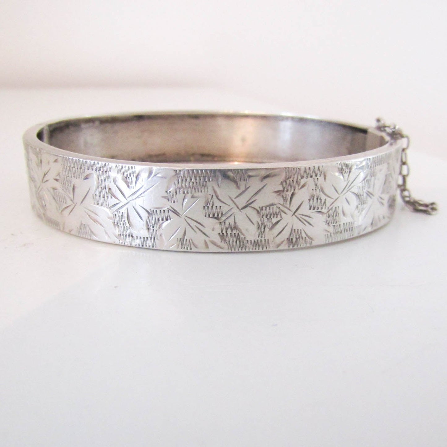 Victorian Silver Bangle with Box Clasp and Security Chain, French Antique Bangle Bracelet