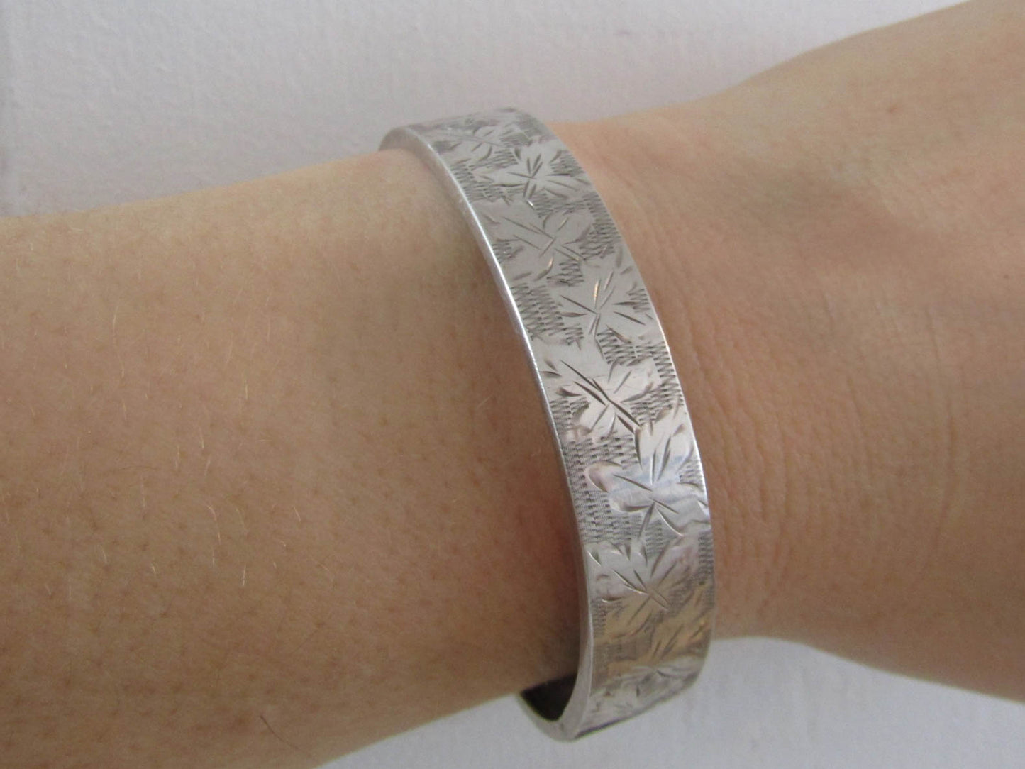 Victorian Silver Bangle with Box Clasp and Security Chain, French Antique Bangle Bracelet