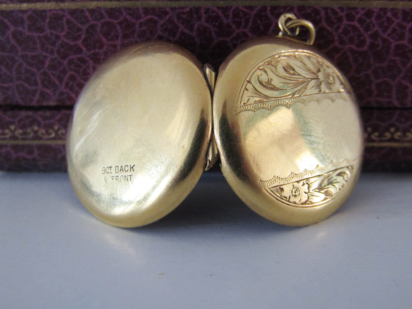 Vintage 9k Gold Locket, Mid-Century English Locket with Floral engraving