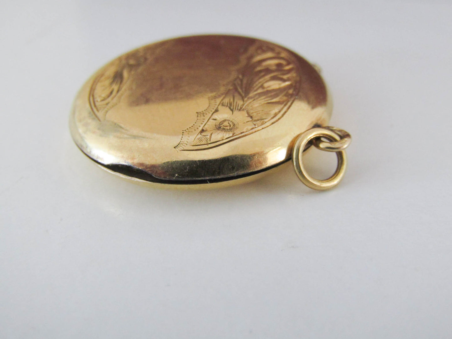 Vintage 9k Gold Locket, Mid-Century English Locket with Floral engraving