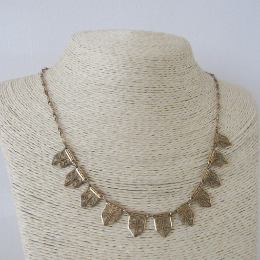 Antique Gold Filled Drapery Necklace, Art Nouveau Filigree French Necklace c. 1920