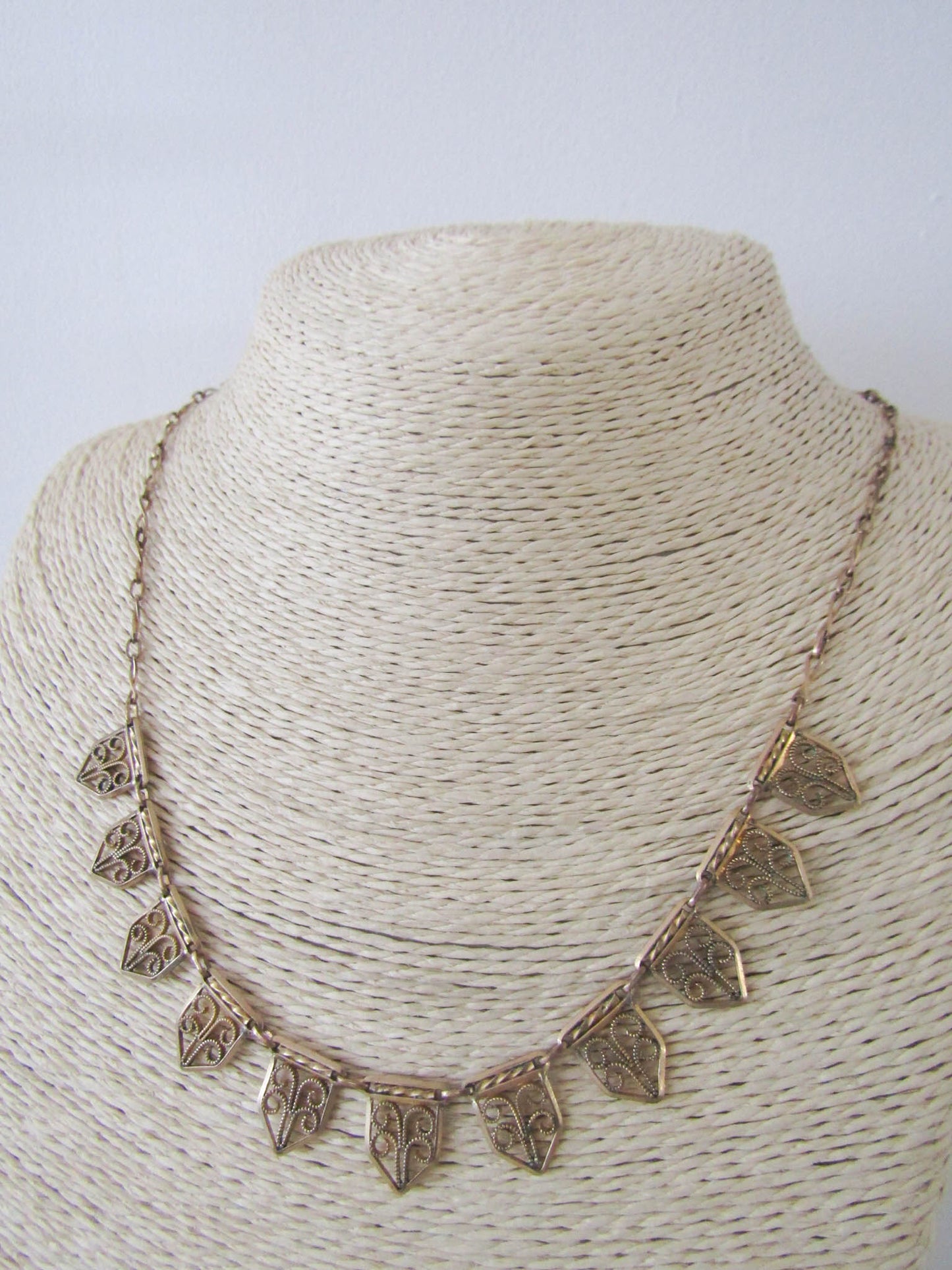 Antique Gold Filled Drapery Necklace, Art Nouveau Filigree French Necklace c. 1920