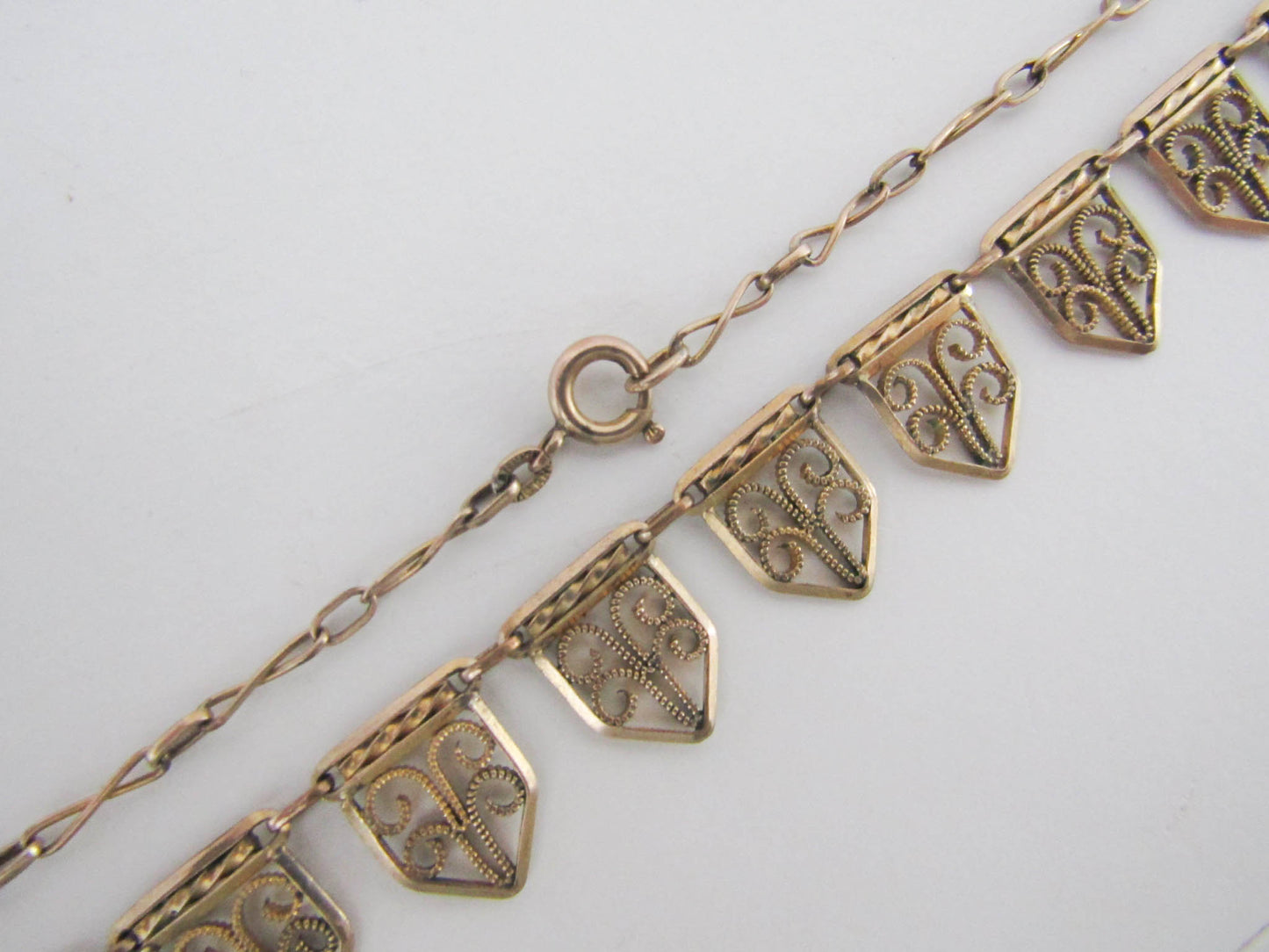 Antique Gold Filled Drapery Necklace, Art Nouveau Filigree French Necklace c. 1920