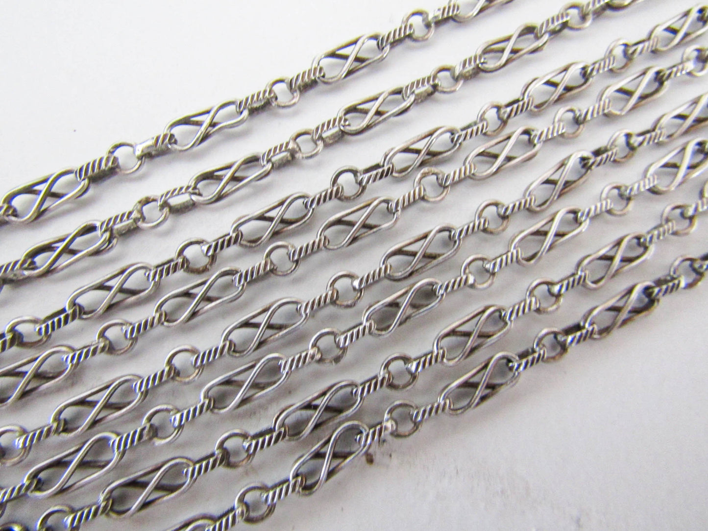 56" Silver Long Guard Chain with Slide, Victorian Fancy Chain with Mistletoe Vermeil Slide