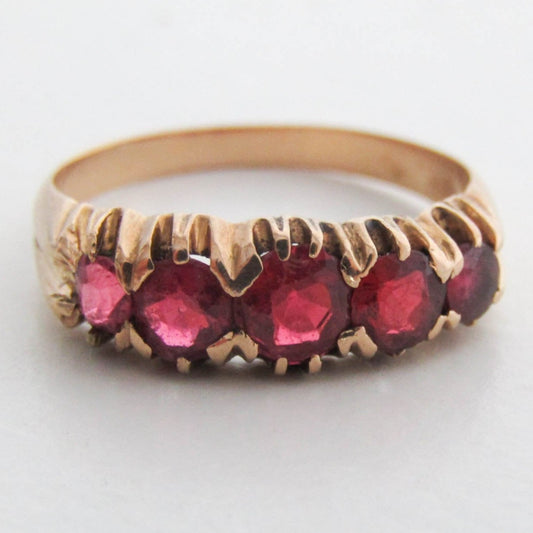 Antique Victorian Garnet 18k Gold 5 Stone Half Hoop, Romantic Gift