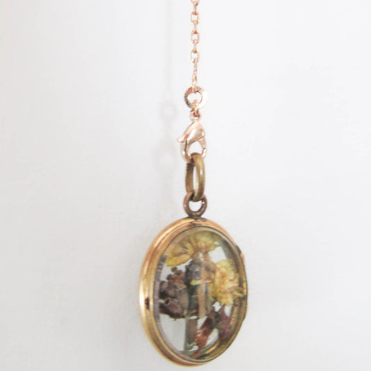 Victorian Gold Filled Shaker Locket with Dried Flowers, Antique French Gold Shaker Locket