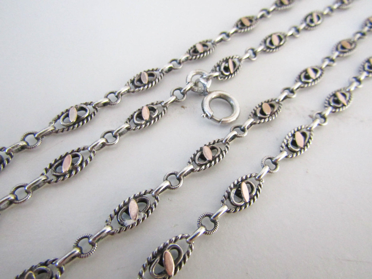 Victorian Silver and Vermeil Long Guard Chain with Hanging Bolt Ring, Antique XIX Century French Muff Chain, Gift for her