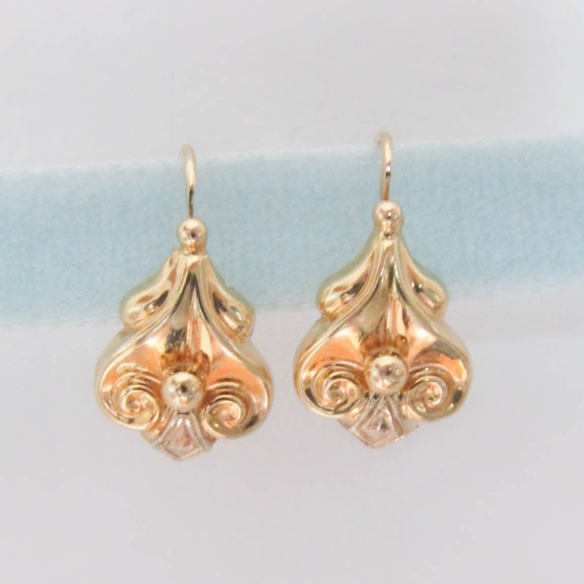 18k Gold Sleeper Earrings, Antique Art Deco French Dormeuse Drop/Dangle Earrings, Something Old