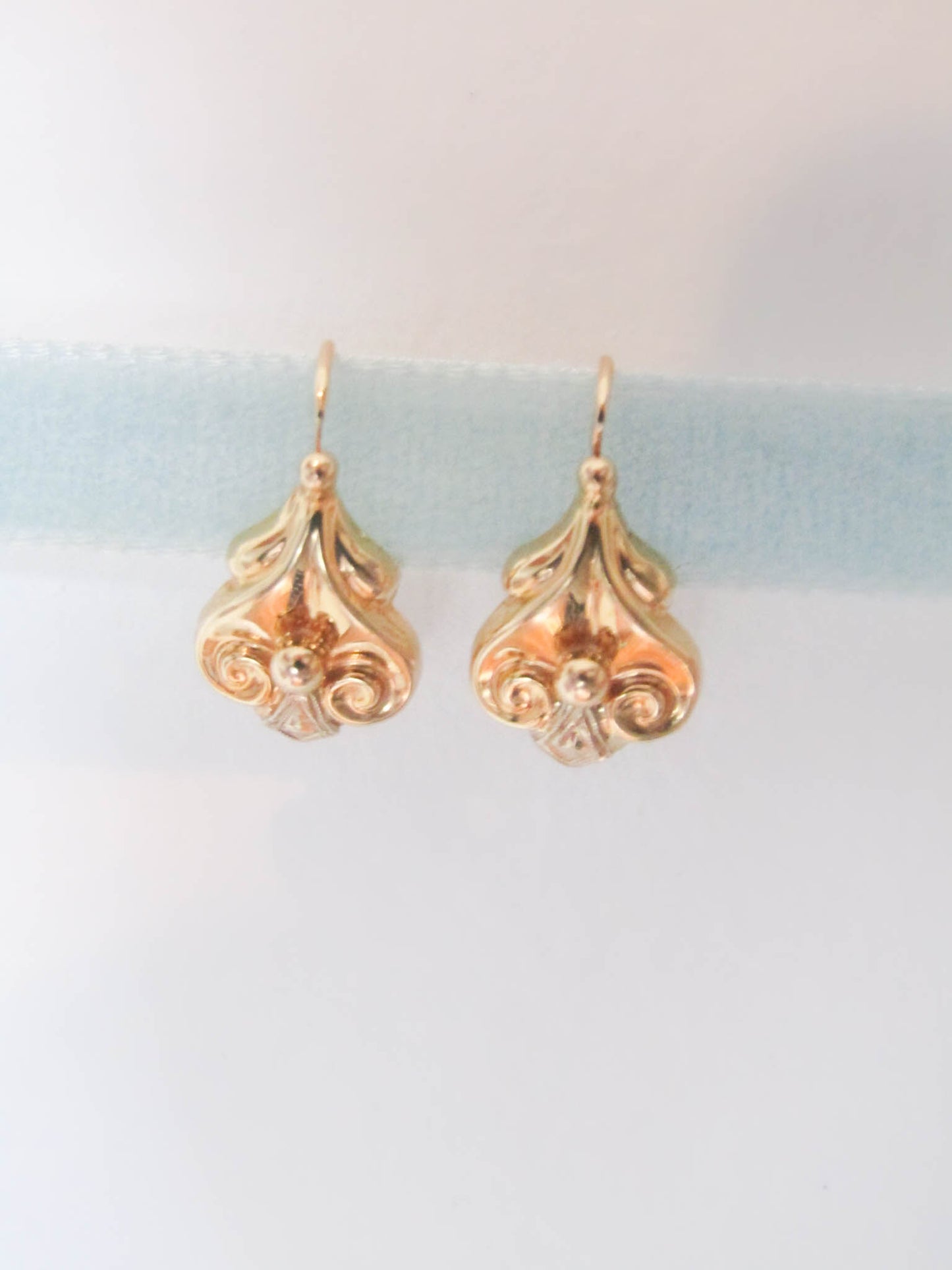 18k Gold Sleeper Earrings, Antique Art Deco French Dormeuse Drop/Dangle Earrings, Something Old