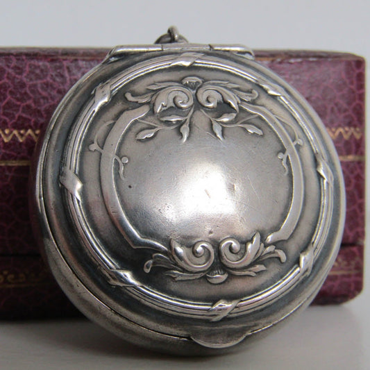 Art Nouveau Silver Powder Box Pendant, Antique Jugendstil Powder Box Pendant c. 1900