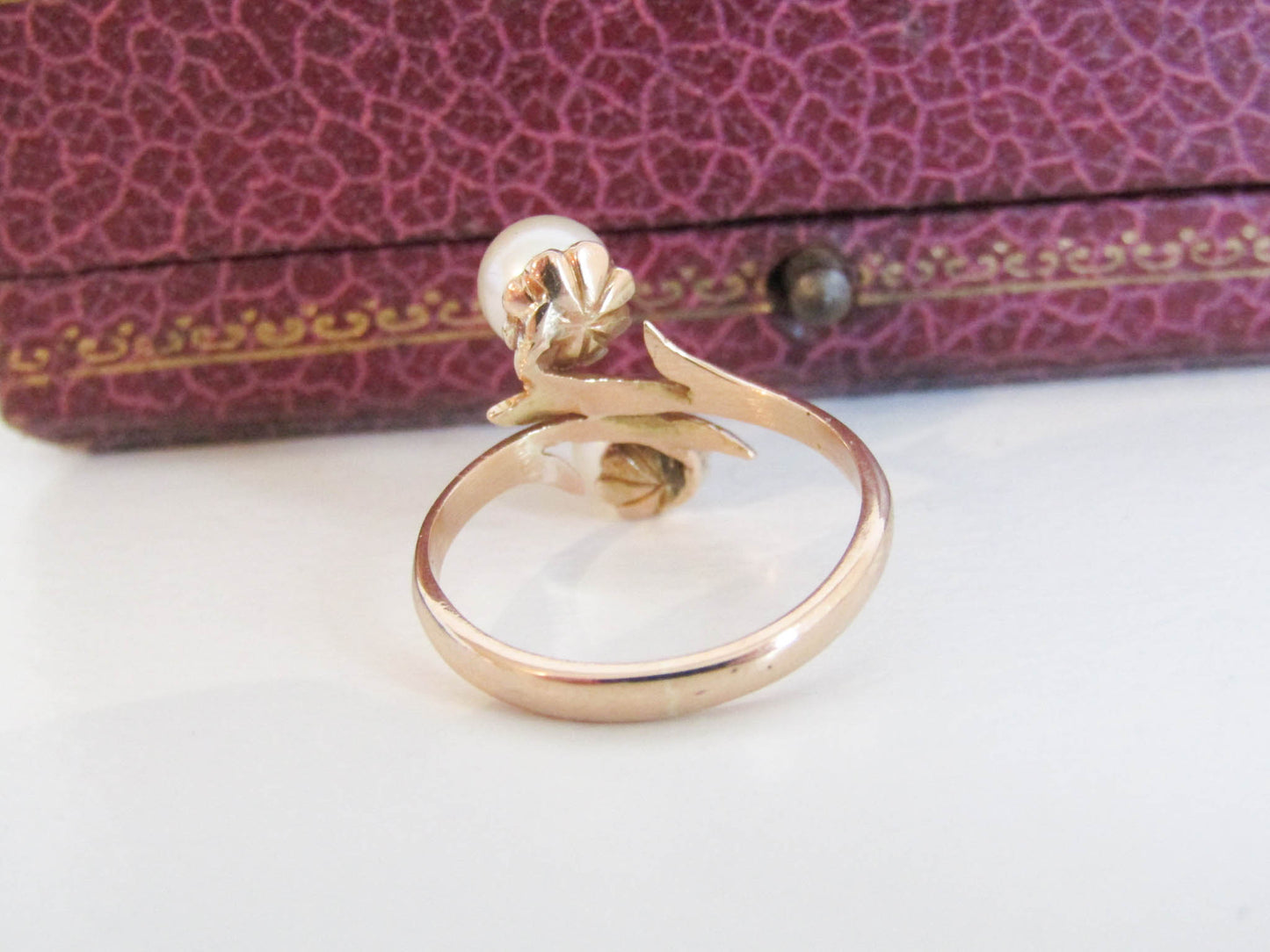 Vintage 18k French Cultured Pearl Ring, Toi et Moi Vintage Ring