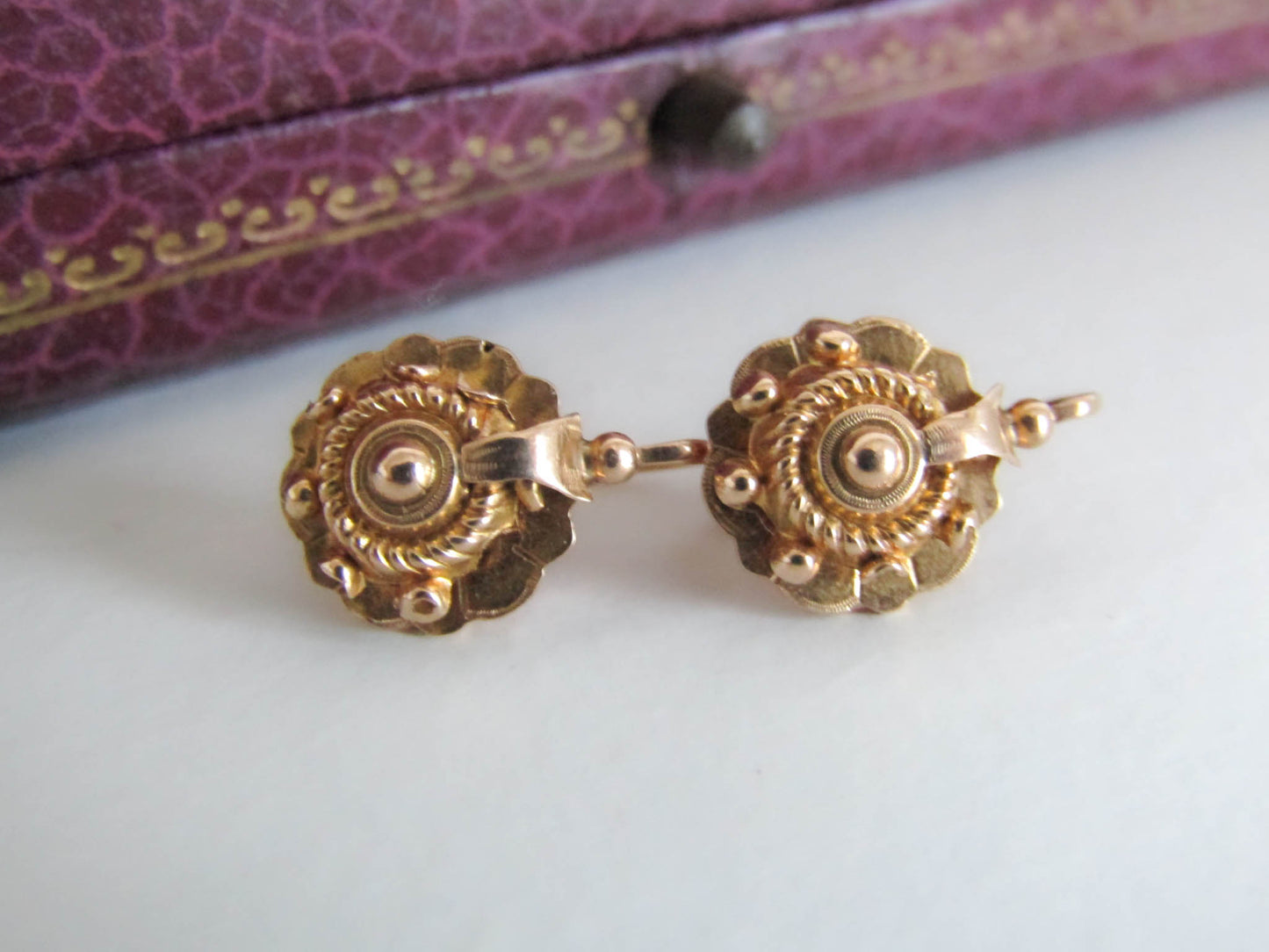 Victorian 18K Gold Day & Night Drop Earrings, 3 in 1 French Earrings circa 1860, Something Old, Bridal Earrings