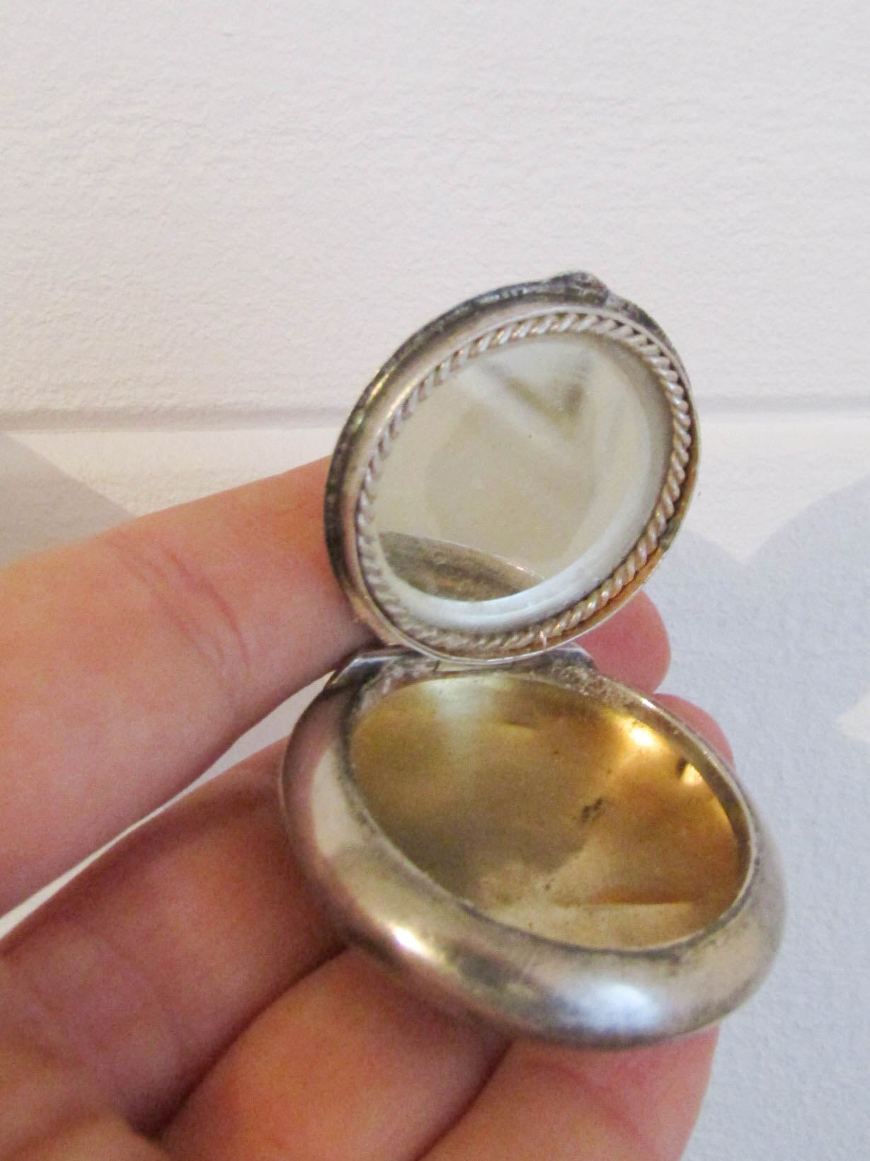 Antique French Silver Powder Box Pendant, Art Nouveau Pillbox pendant with interior vermeil