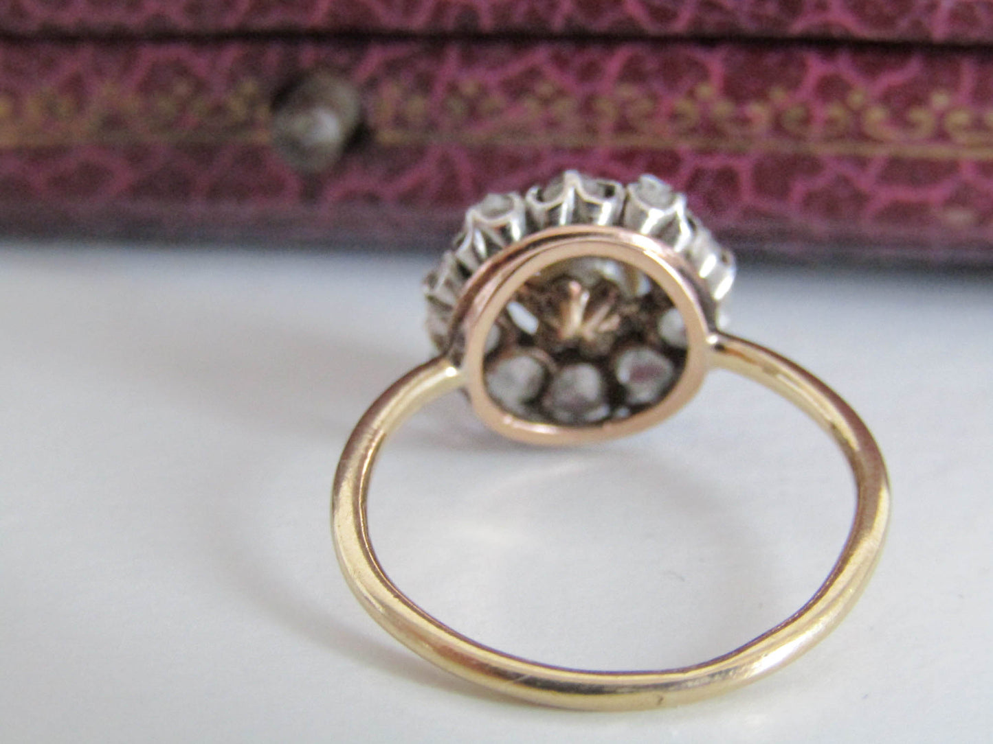 18k Diamond and Pearl Cluster Ring, Victorian French Daisy Ring, Antique XIX Century Ring