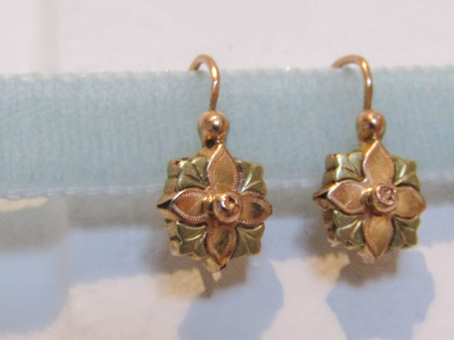 18k Floral Dormeuse Earrings, Antique French Victorian Earrings