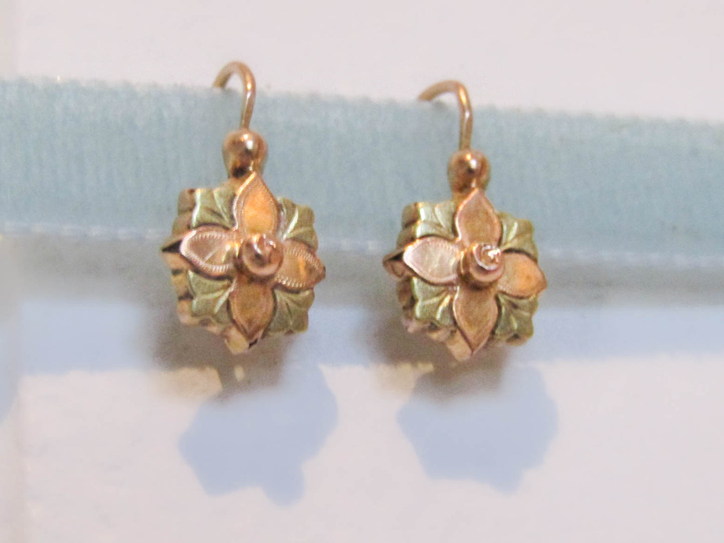 18k Floral Dormeuse Earrings, Antique French Victorian Earrings