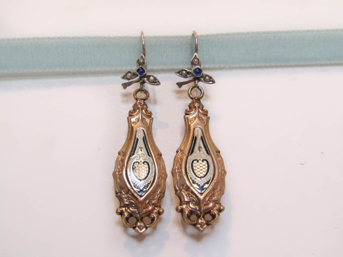 Victorian Gold Filled Enamel Day & Night Earrings, Antique Gold Fill Drop Earrings, Dangle Earrings