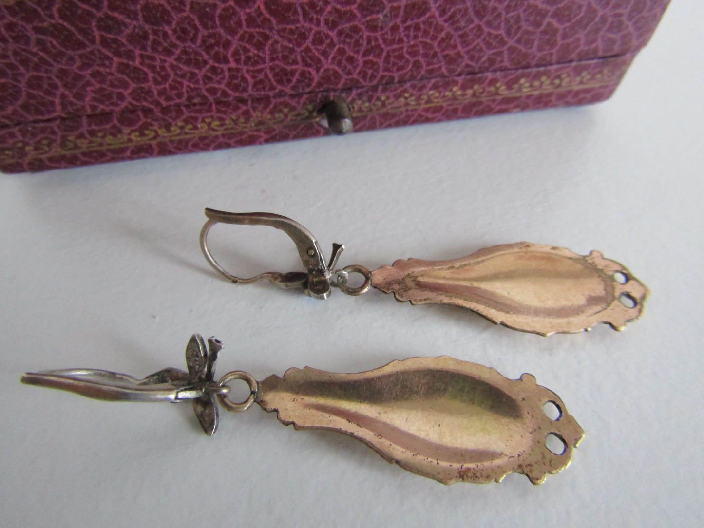 Victorian Gold Filled Enamel Day & Night Earrings, Antique Gold Fill Drop Earrings, Dangle Earrings