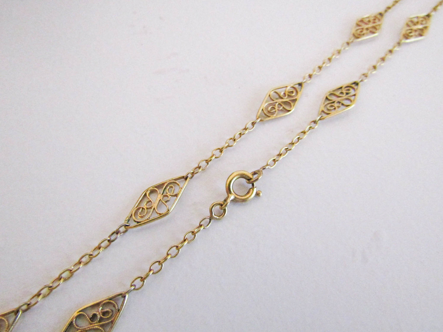 Antique Gold Filled Filigree Chain, French Vintage Necklace