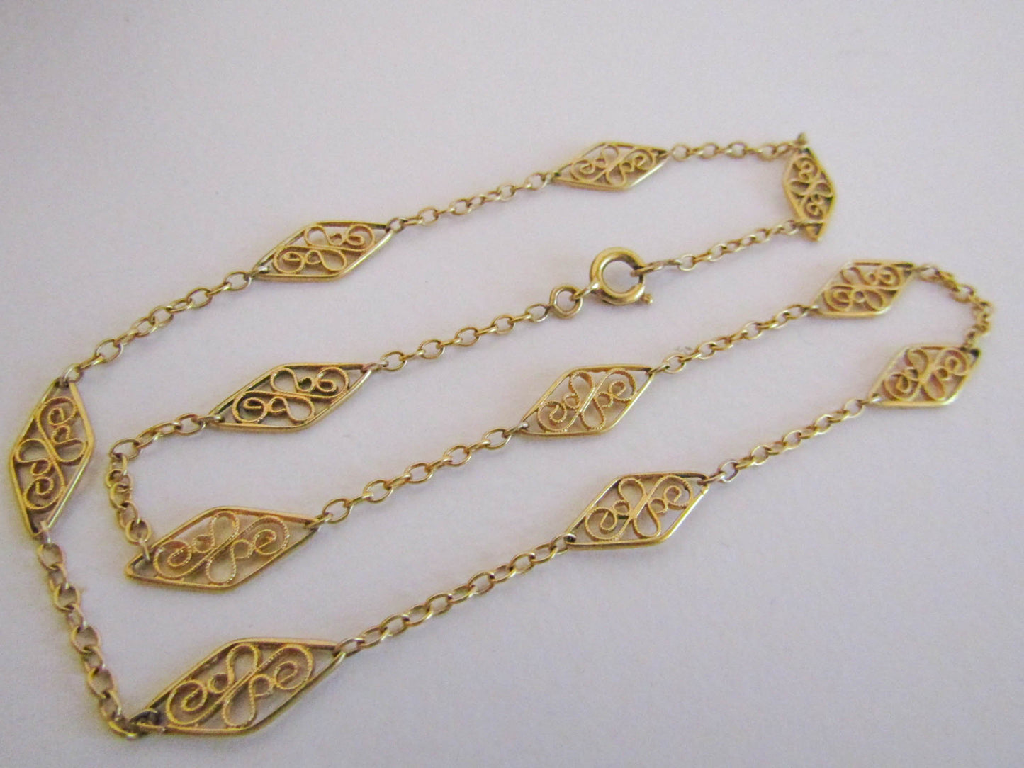 Antique Gold Filled Filigree Chain, French Vintage Necklace