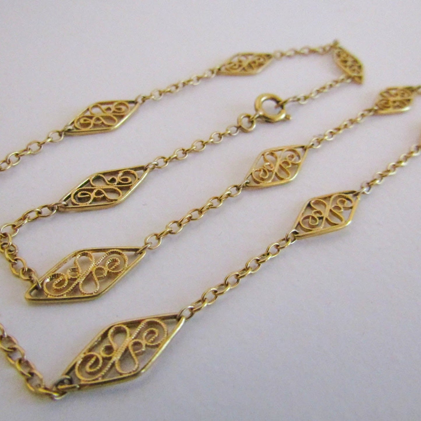 Antique Gold Filled Filigree Chain, French Vintage Necklace