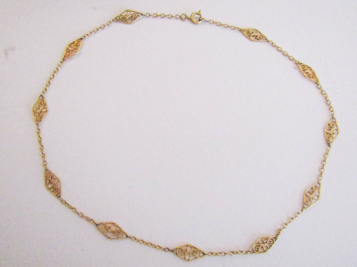 Antique Gold Filled Filigree Chain, French Vintage Necklace