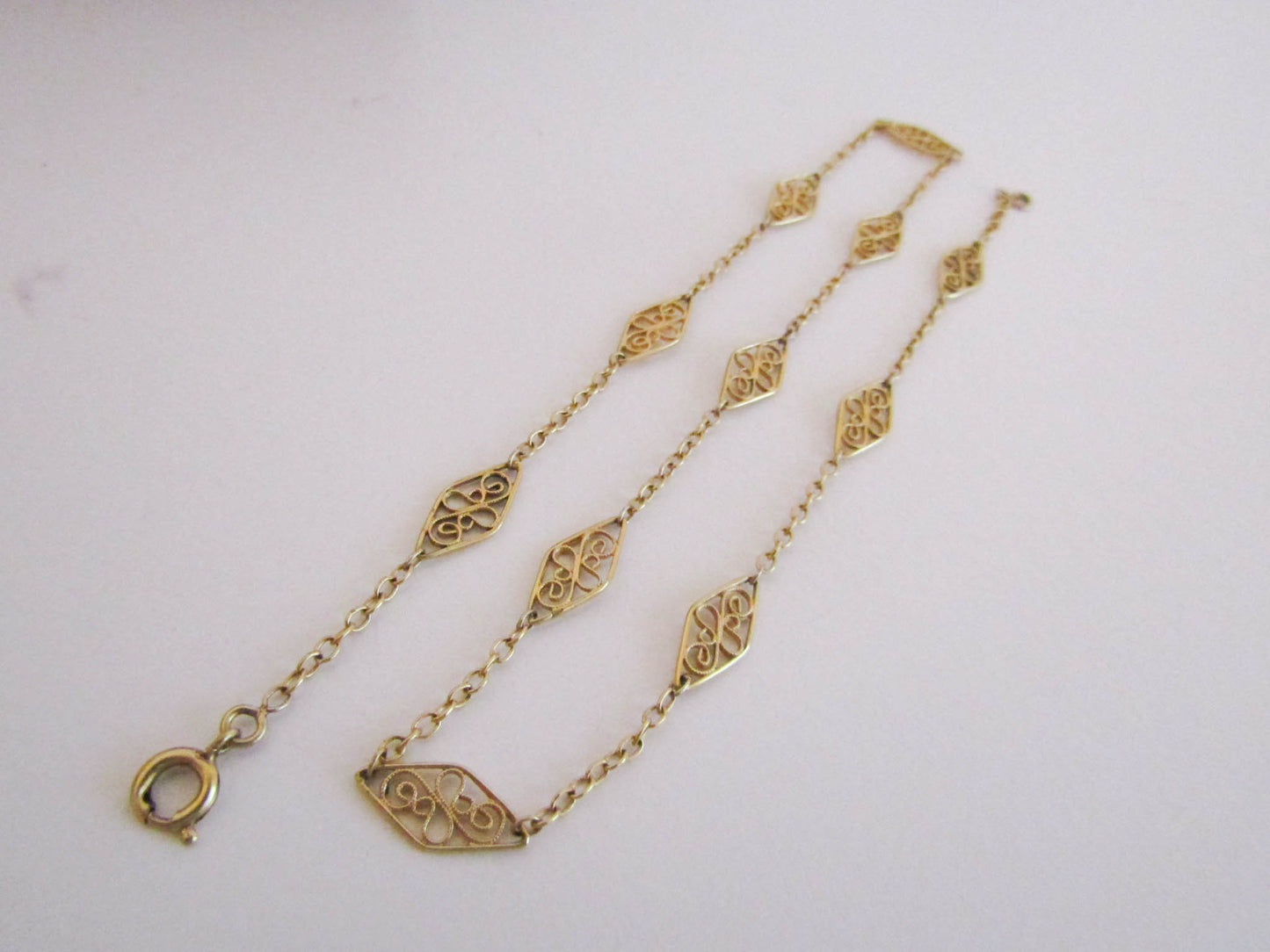 Antique Gold Filled Filigree Chain, French Vintage Necklace