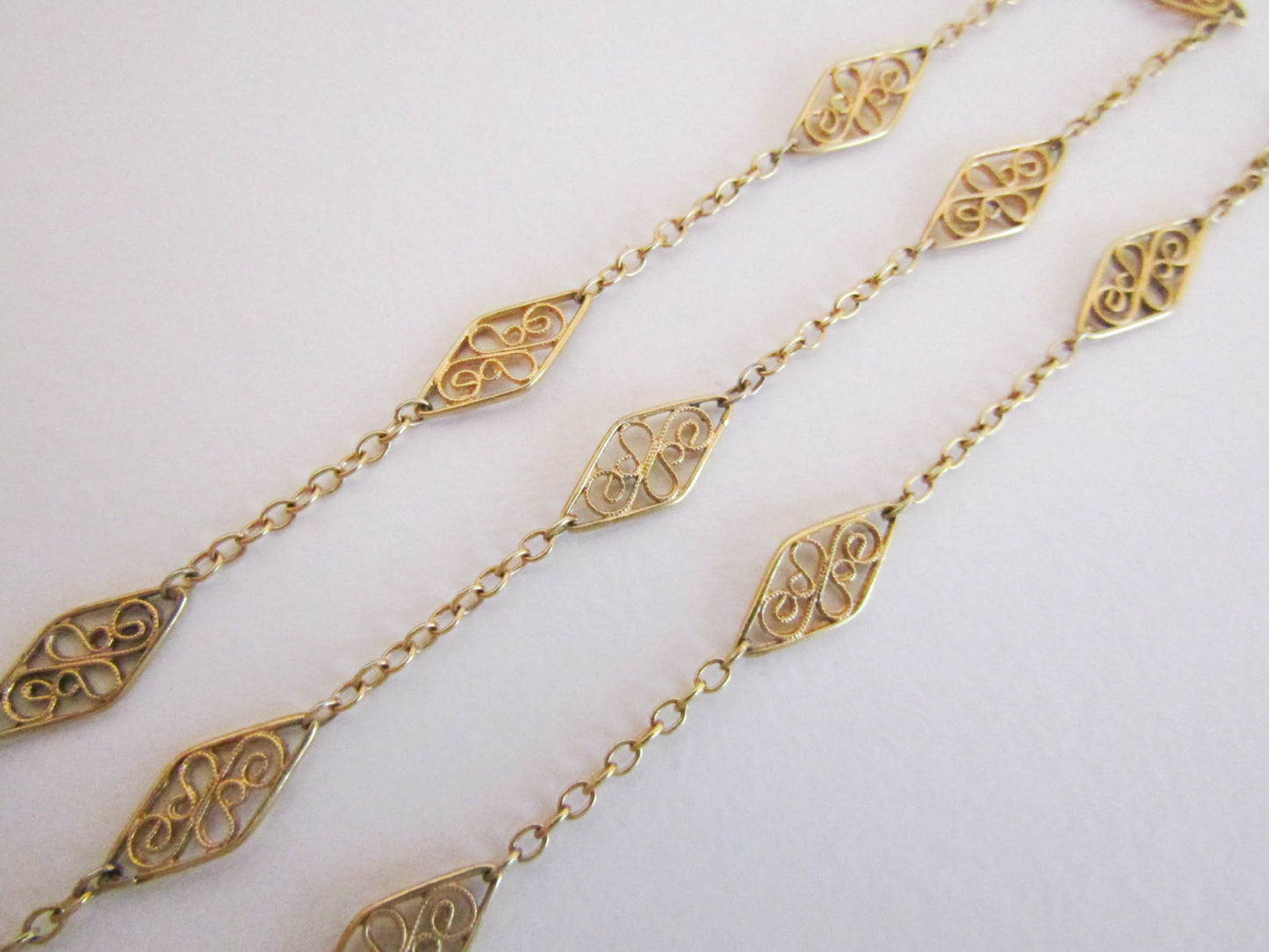 Antique Gold Filled Filigree Chain, French Vintage Necklace