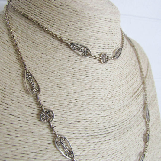 Antique Vermeil Silver Filigree Chain, Vintage French 1900s Filigree Chain