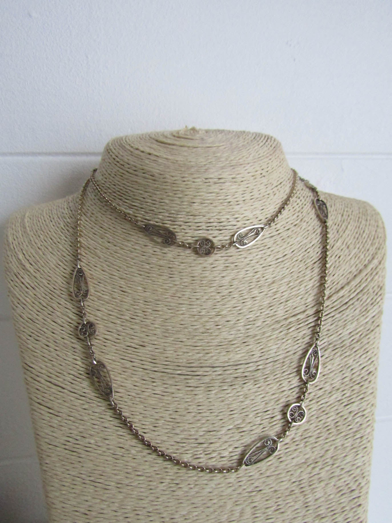 Antique Vermeil Silver Filigree Chain, Vintage French 1900s Filigree Chain