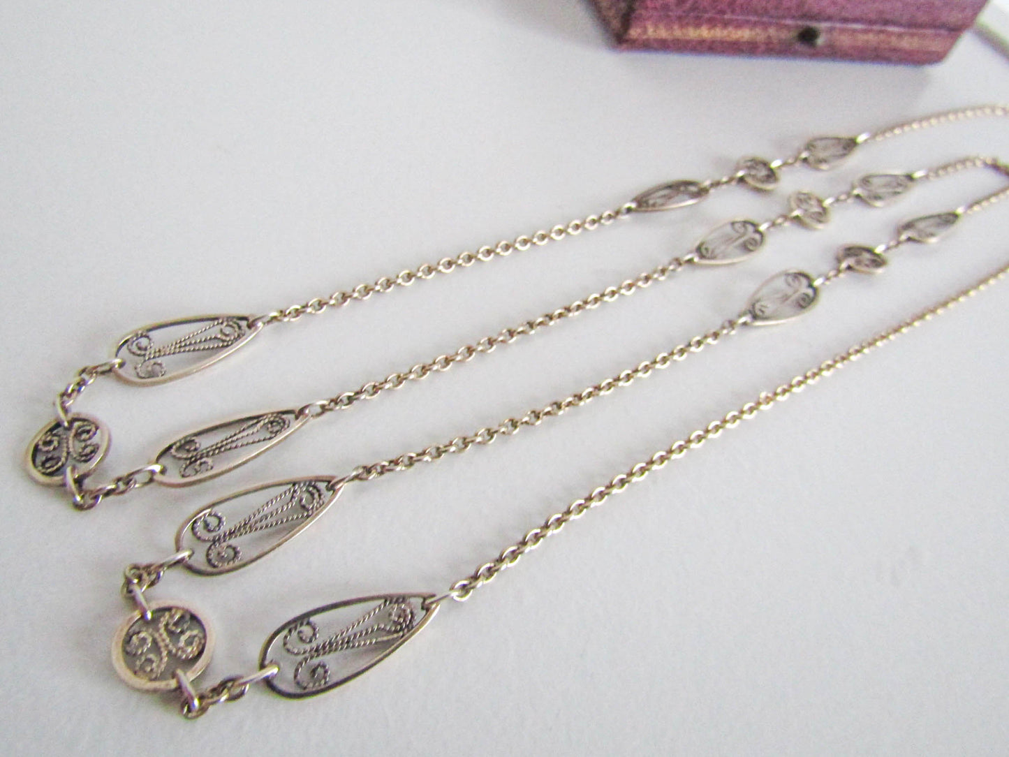 Antique Vermeil Silver Filigree Chain, Vintage French 1900s Filigree Chain