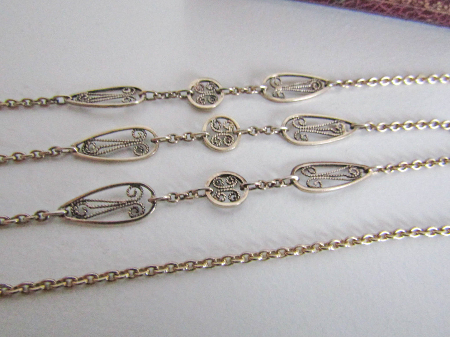 Antique Vermeil Silver Filigree Chain, Vintage French 1900s Filigree Chain